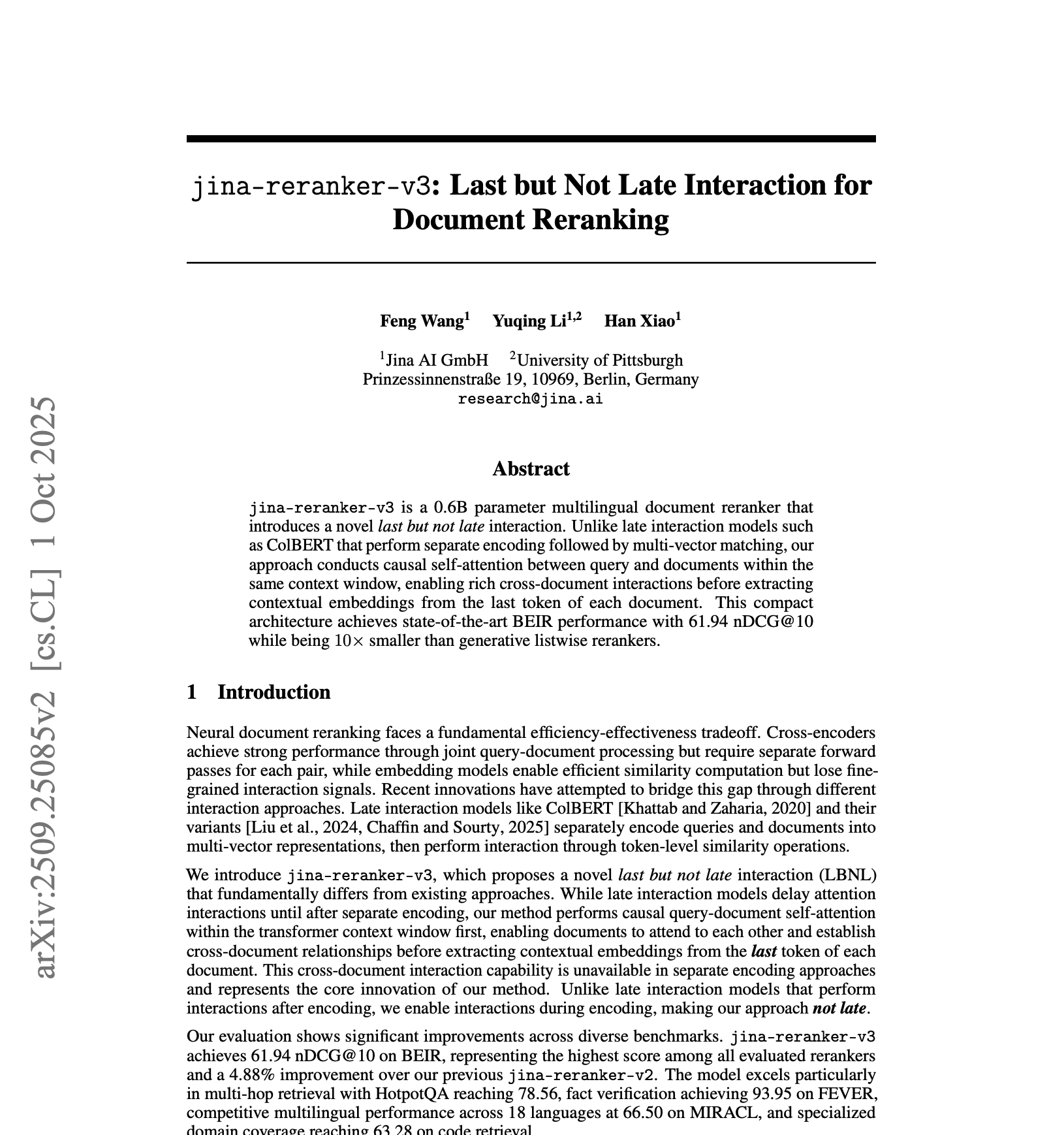 jina-reranker-v3: Last but Not Late Interaction for Document Reranking